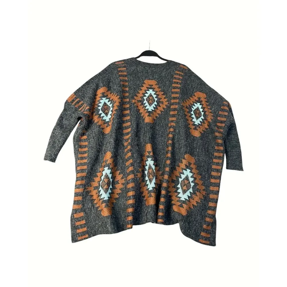 Debut Women’s Small/Medium Open Front Aztec Southwest Print Cardigan Sweater